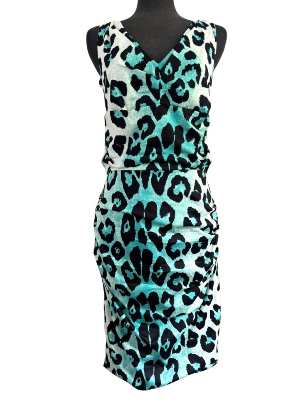 Samantha Sung New York Teal Leopard Print Midi Dress Size 8